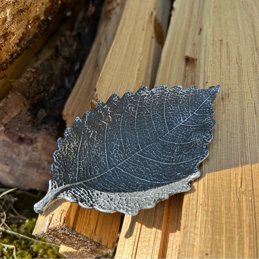Silver Leaf Trinket Dish Botanical Catch-All Jewelry Tray Fall Spring Decor - Picture 3 of 14